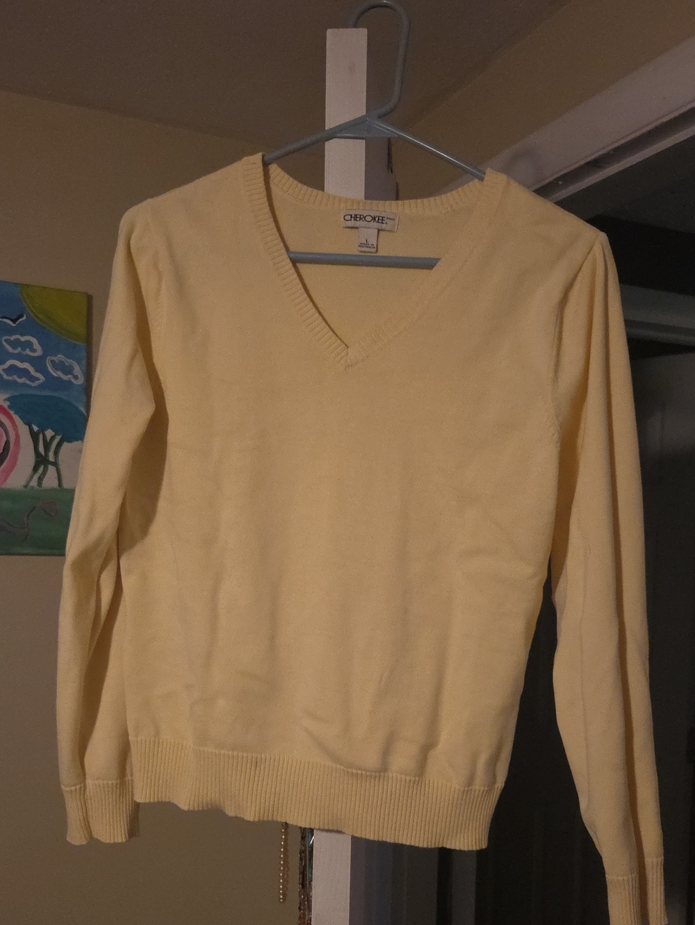 Cherokee Pale Yellow V-Neck Sweater